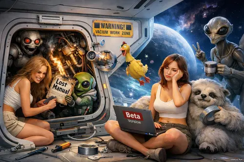 Космічний ремонт у сервісному люку: дівчата й неземні істоти лагодять