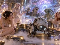 Сумний пошарпаний дрон серед космічного туману