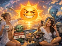 Дві дівчини та неземні істоти на космічній оглядовій палубі