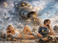 Дві дівчини серед туманного іншопланетного пейзажу