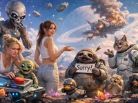 Дві дівчини та кумедні інопланетяни на інопланетній поверхні