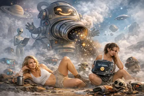 Дві дівчини серед туманного іншопланетного пейзажу