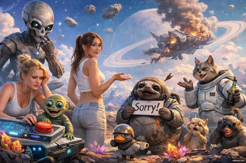 Дві дівчини та кумедні інопланетяни на інопланетній поверхні