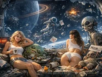 Дві дівчини та неземні істоти серед уламків космічної станції