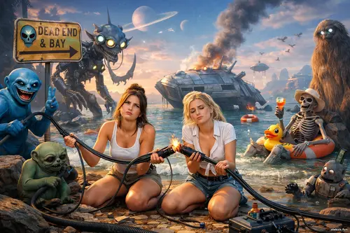 Інопланетна бухта: дві дівчини лагодять іскрячий кабель