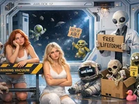 Мовчазний шлюз космічної станції з двома дівчатами