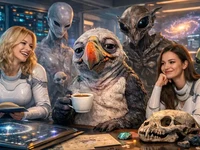 Дівчини в білих футуристичних костюмах у «Космічному архіві»