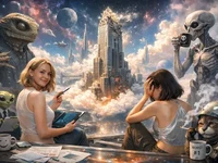 Дві дівчини та неземні істоти на оглядовому майданчику