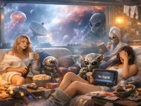 Космічна квартира в туманності: дві дівчини відпочивають