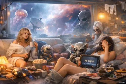 Космічна квартира в туманності: дві дівчини відпочивають