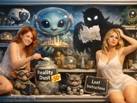 Космічний архів з двома дівчатами, неземними істотами, тінню з очима т