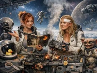 Кадр 01: орбіта над планетою з вимкненим небом — дві дівчини