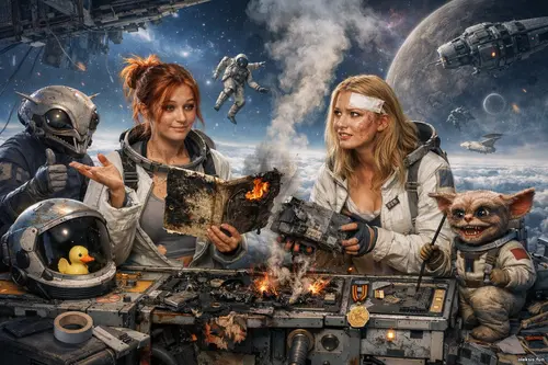 Кадр 01: орбіта, пам’ять із дефектом Кадр 01: орбіта над планетою з вимкненим небом — дві дівчини