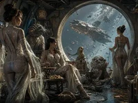 Космічний архів із дівчатами в футуристичних образах, прибульцями