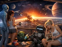 Орбітальний світанок над порожньою системою: дівчата та інопланетянин